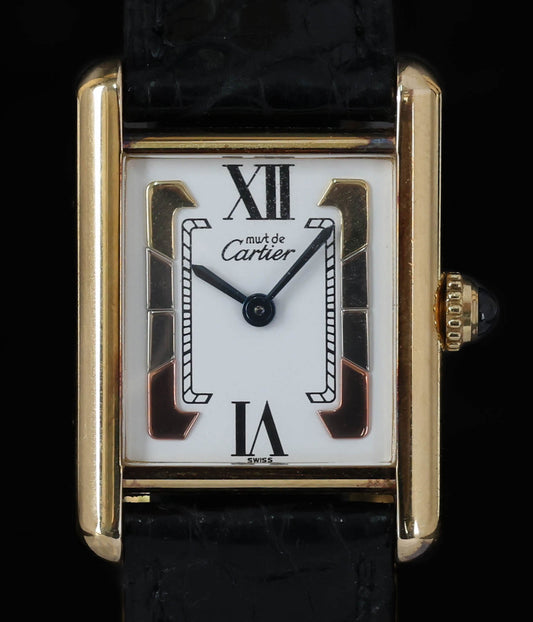 Pre-owned vintage Cartier Must de Tank Vermeil Tri-Tone Trinity Dial Ref 1613 Circa 1990s | Crown Vintage Watches