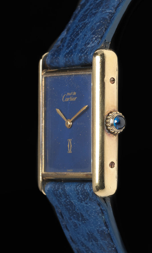 Preowned vintage Cartier Tank Must 'Lapis' Manual Wind 23x30MM Circa 1980s | Crown Vintage Watches