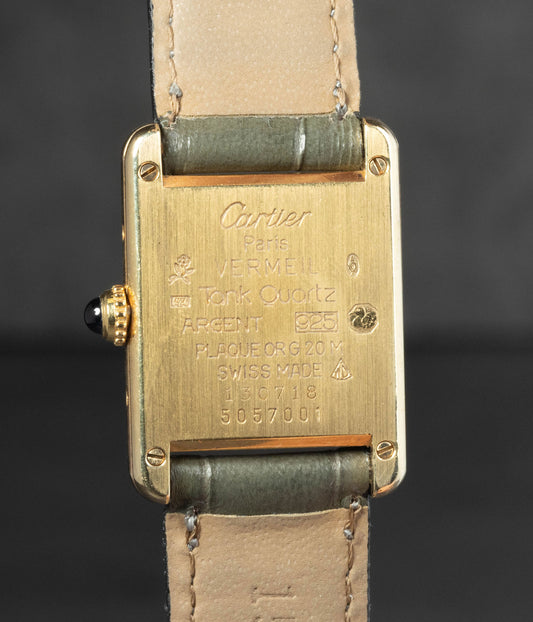 Preowned vintage Cartier Tank Must ‘Vermeil’ 5057001 22x29mm Circa 1990s Box & Pouch | Crown Vintage Watches