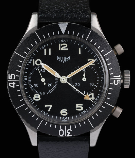 Pre-owned vintage Heuer Bundeswehr 1550SG 'Small T' 43mm 1970s | Crown Vintage Watches