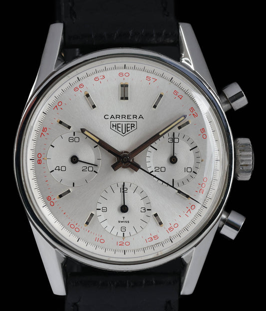 Pre-owned vintage Heuer Carrera 2447T White Dial 36mm 1960s | Crown Vintage Watches
