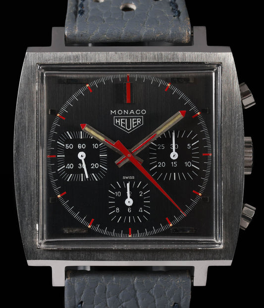 Pre-owned vintage Heuer Monaco Ref 73633 Grey Black Dial 39MM Circa 1972 | Crown Vintage Watches