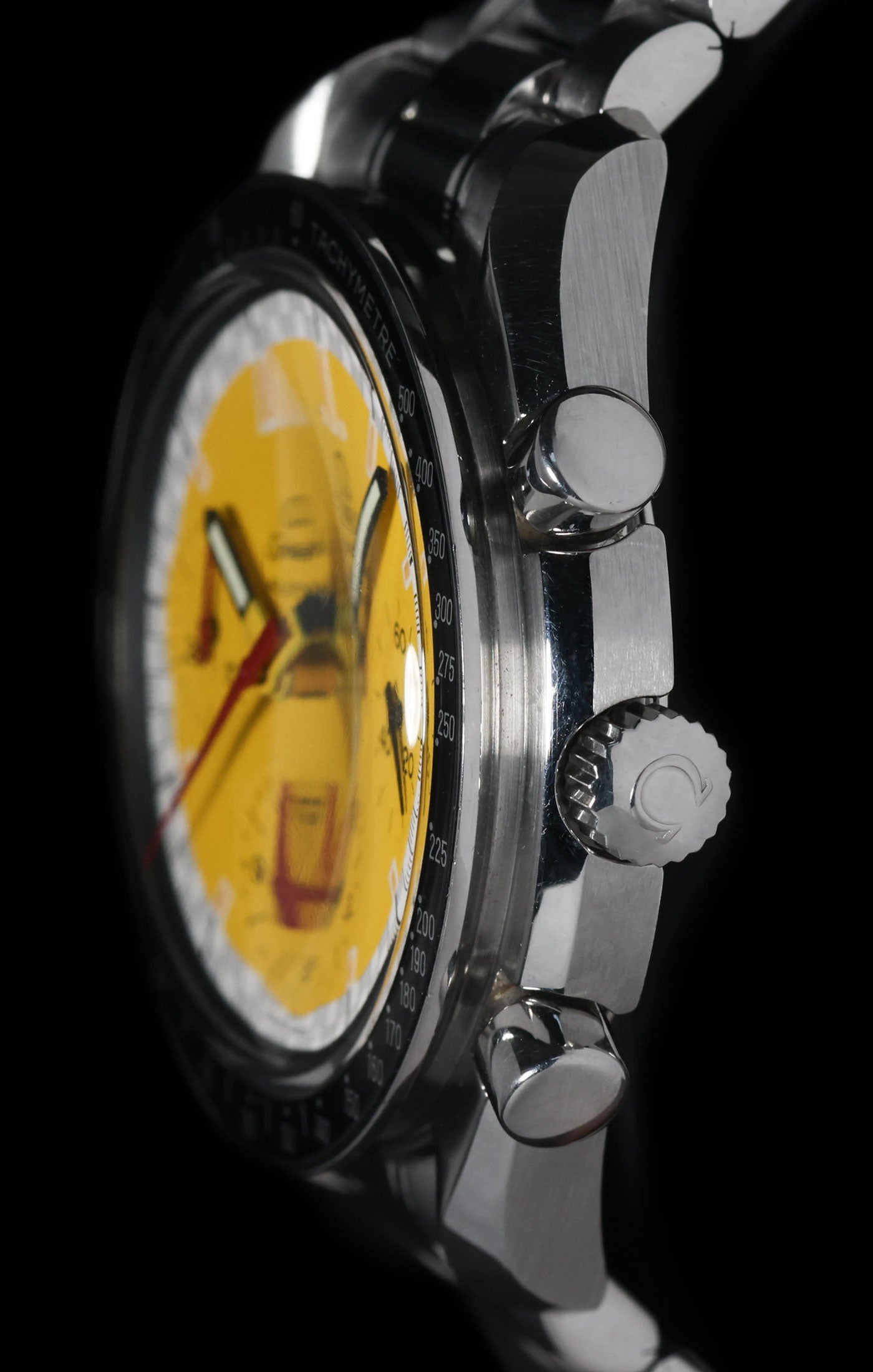 Pre-owned vintage Omega Speedmaster Reduced 3510.12 Schumacher Yellow Circa 2000s | Crown Vintage Watches