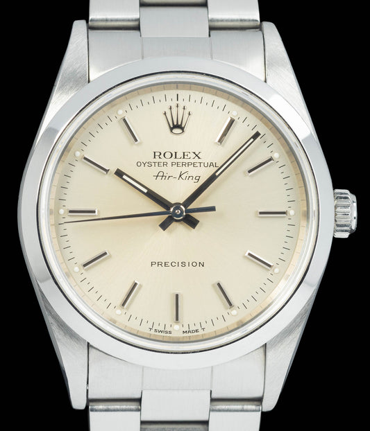 Preowned vintage Rolex Air-King 14000 'Tropical' Dial 34mm 1996 Box & Papers | Crown Vintage Watches