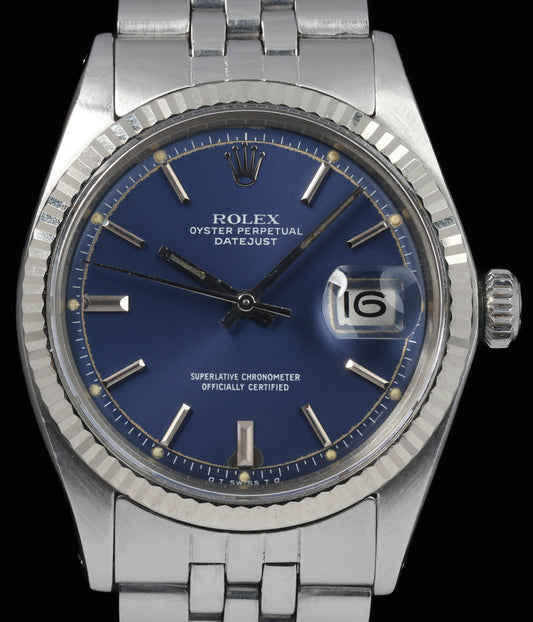 Preowned vintage Rolex Datejust 1601 Blue Sigma Dial 36mm 1973 | Crown Vintage Watches