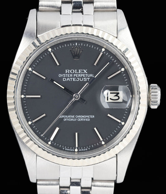 Preowned vintage Rolex Datejust 1601 'Matte Black dial' 36mm 1971 | Crown Vintage Watches
