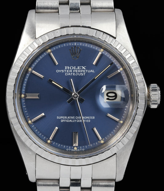 Preowned vintage Rolex Datejust 1603 Blue 'Sigma Dial' 36MM 1970s | Crown Vintage Watches