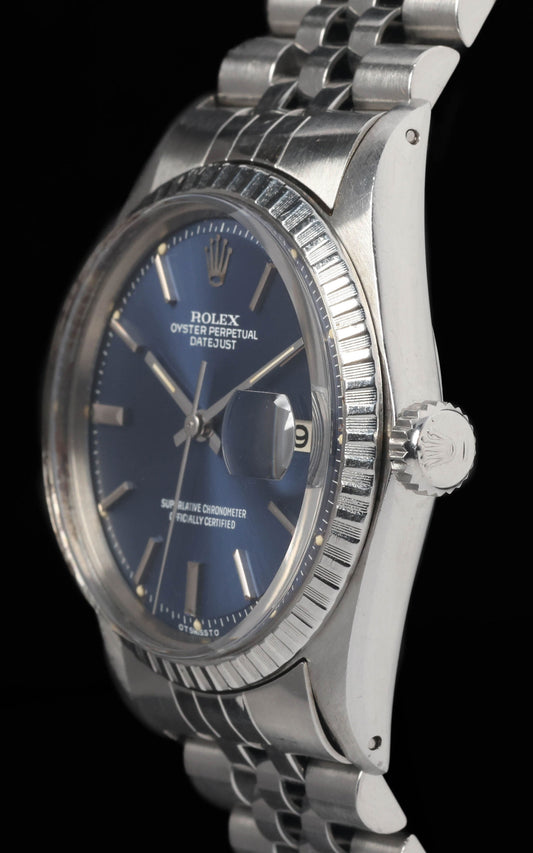 Preowned vintage Rolex Datejust 1603 Blue 'Sigma Dial' 36MM 1970s | Crown Vintage Watches