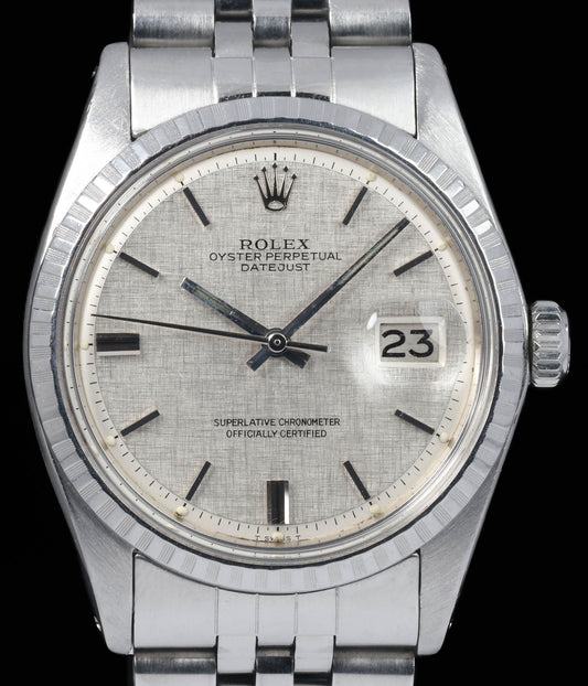 Preowned vintage Rolex Datejust 1603 'Linen Dial' 36mm 1973 | Crown Vintage Watches