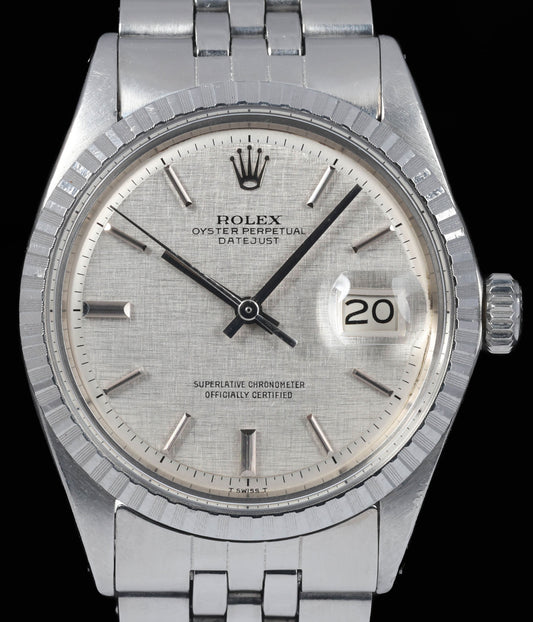 Pre-owned vintage Rolex Datejust 1603 'Linen-dial' 36mm 1973 | Crown Vintage Watches