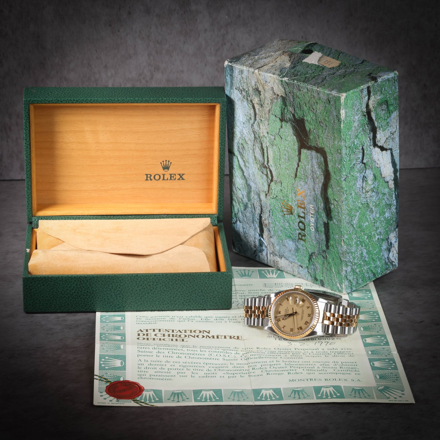 Preowned vintage Rolex Datejust 16233 'Lemon Dial' 36mm 1989 Box & Papers | Crown Vintage Watches