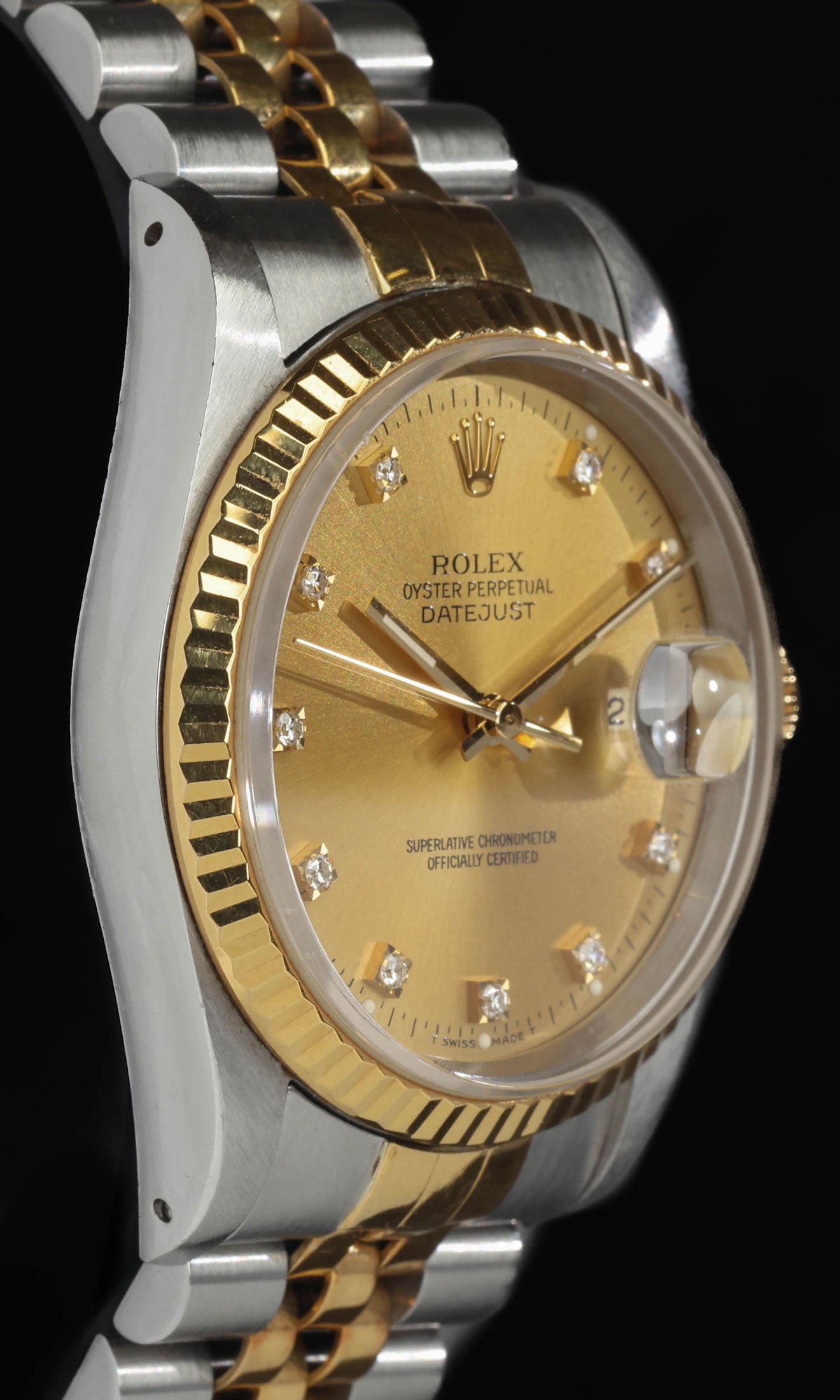 Pre-owned vintage Rolex Datejust 16233G 36MM Champagne Diamond Dial 1993 | Crown Vintage Watches