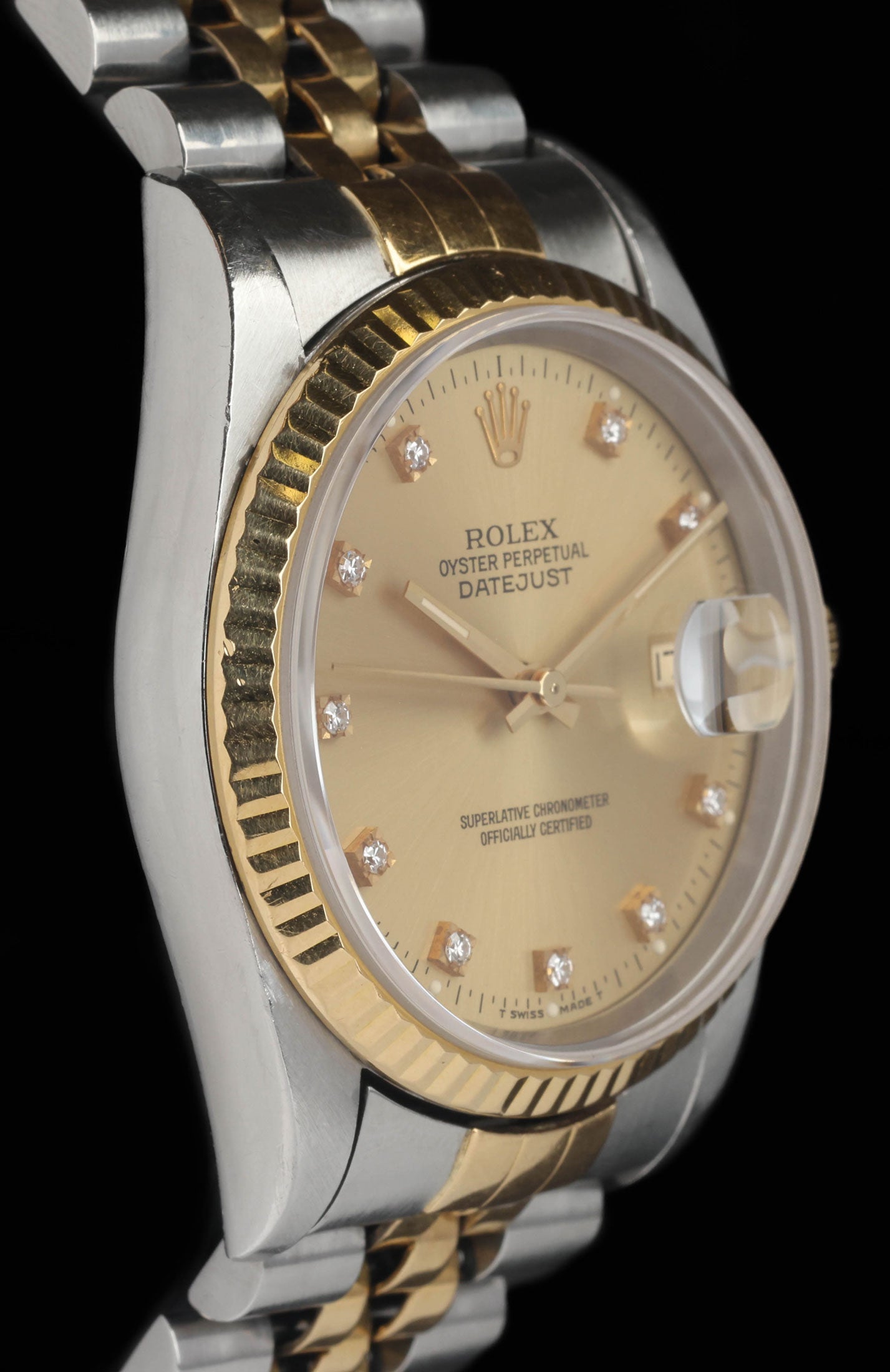 Pre-owned vintage Rolex Datejust 16233G 36MM Champagne Diamond Dial 1993 | Crown Vintage Watches