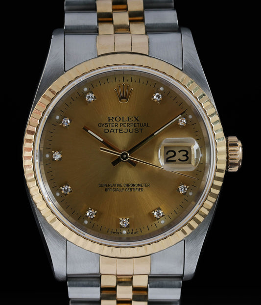 Pre-owned vintage Rolex Datejust 36MM Diamond Dial 16233G 1991 | Crown Vintage Watches