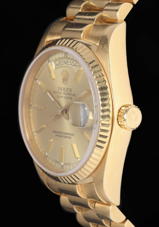 Preloved Rolex Day Date 18038 Champagne Dial 36MM 1987 | Crown Vintage Watches