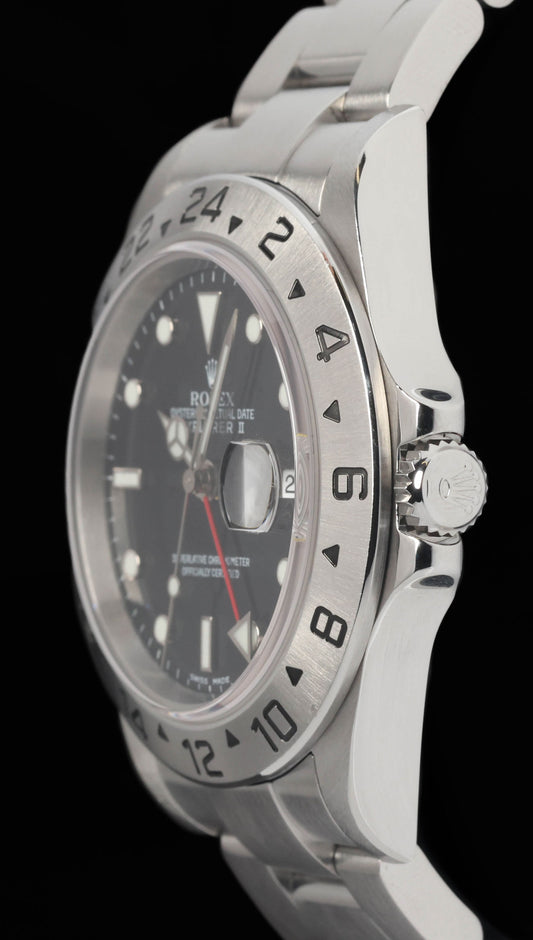 Preowned vintage Rolex Explorer II 16570 Black 40mm 2004 Box & Papers | Crown Vintage Watches