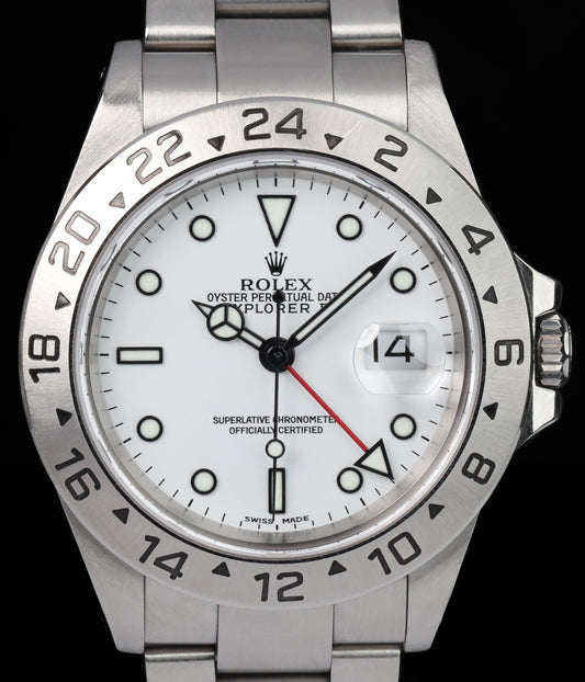 Pre-owned vintage Rolex Explorer II 16570 'Polar Dial'  40mm 2000 Box, Papers & Full Service History  | Crown Vintage Watches