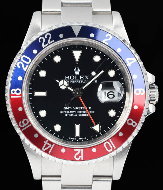 Preowned vintage Rolex GMT Master II 16710 'Pepsi' 40MM 2005 Box & Papers | Crown Vintage Watches