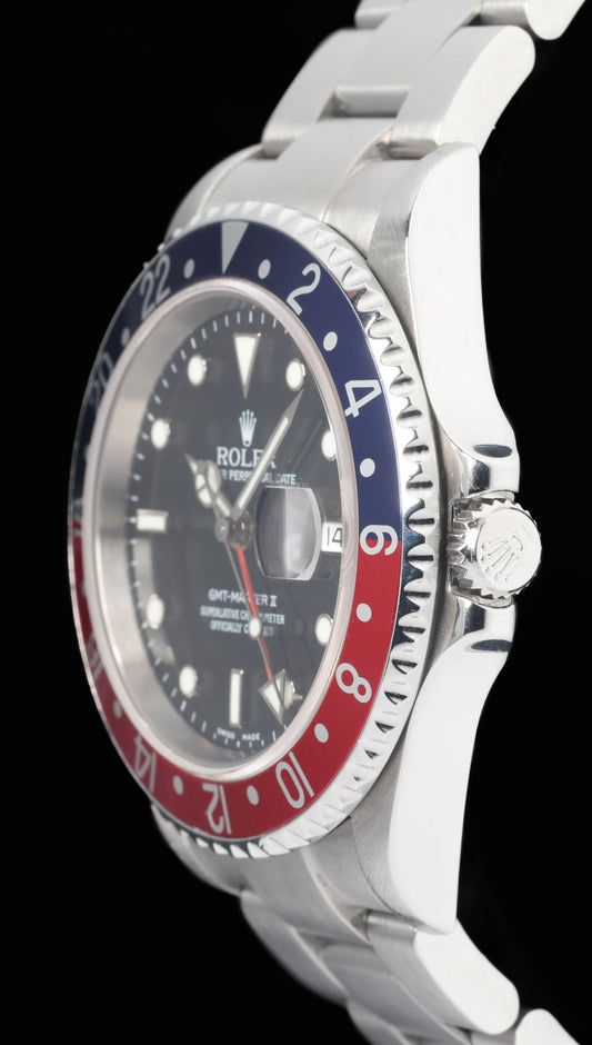 Preowned vintage Rolex GMT Master II 16710 'Pepsi' 40MM 2005 Box & Papers | Crown Vintage Watches