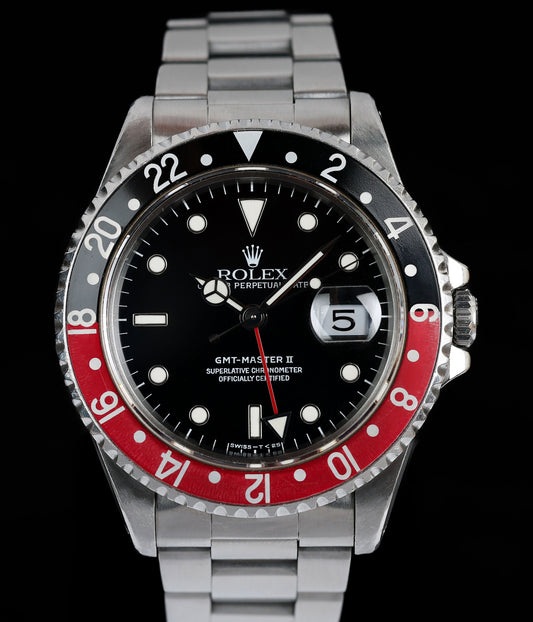 Rolex GMT Master II 40mm 'Tritium Coke' 16710 1996  | Crown Vintage Watches