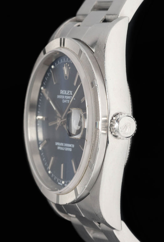 Preowned vintage Rolex Oyster Perpetual Date 15210 Blue Dial 34MM 1990s | Crown Vintage Watches