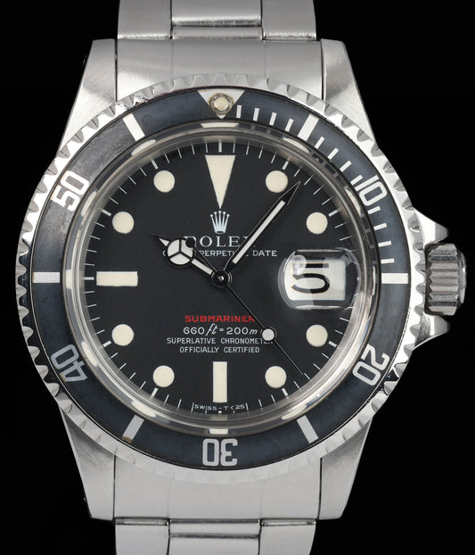 Pre-owned vintage Rolex Submariner Date 1680 MK4 'Red' 40mm 1971 | Crown Vintage Watches
