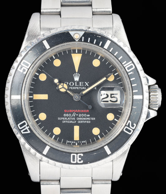 Preowned vintage Rolex Submariner Date 1680 MK4 'Red' 40mm 1970 Box & Papers | Crown Vintage Watches