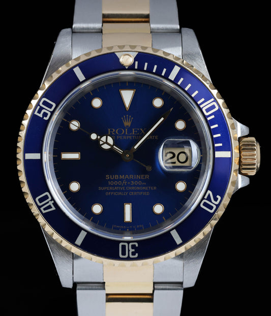 Pre-owned vintage Rolex Submariner Date Two-Tone 16613LB 40MM 1997 Box & Paper | Crown Vintage Watches
