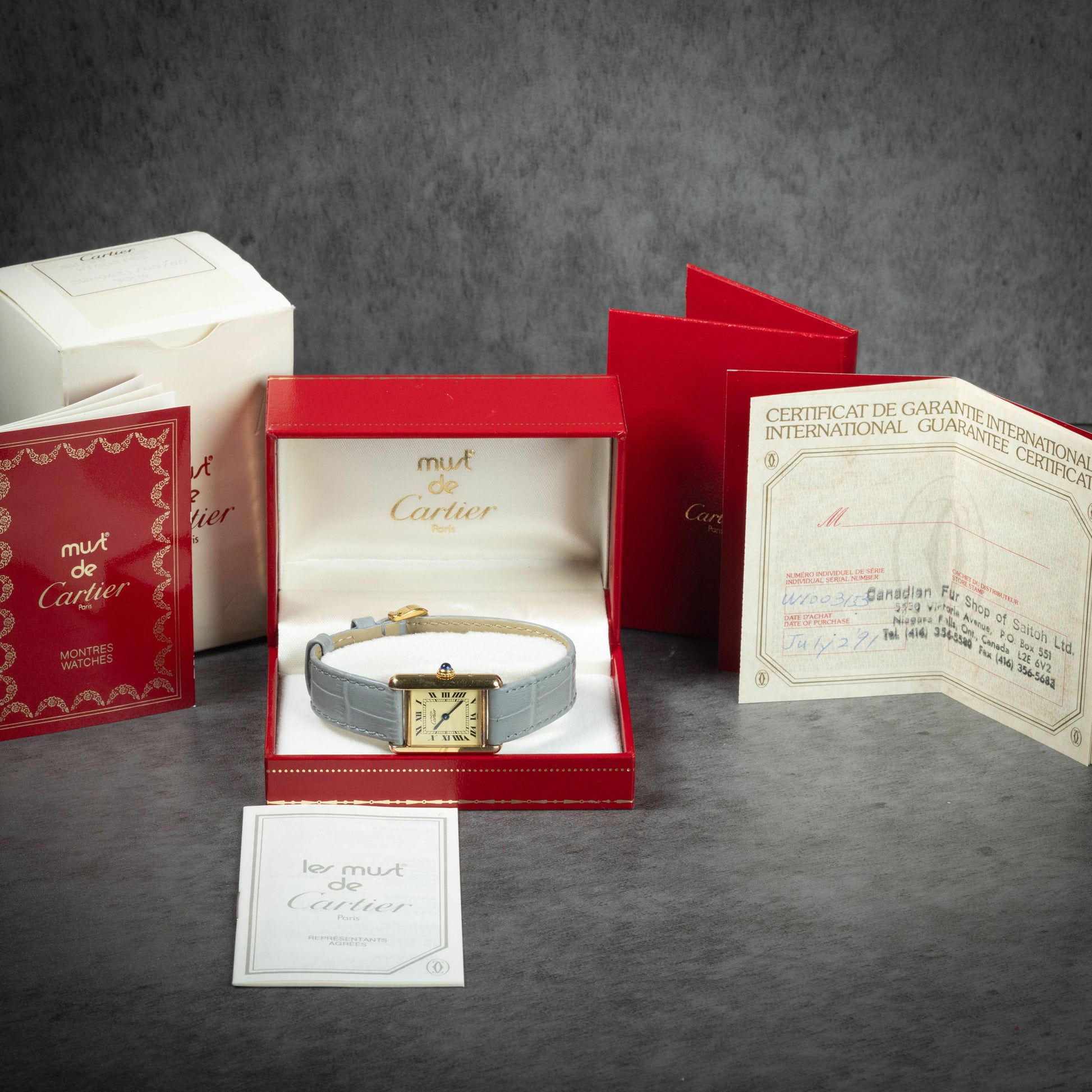 Preowned vintage Cartier Tank Must ‘Vermeil’ 1613 20x28mm Circa 1991 Box & Papers | Crown Vintage Watches