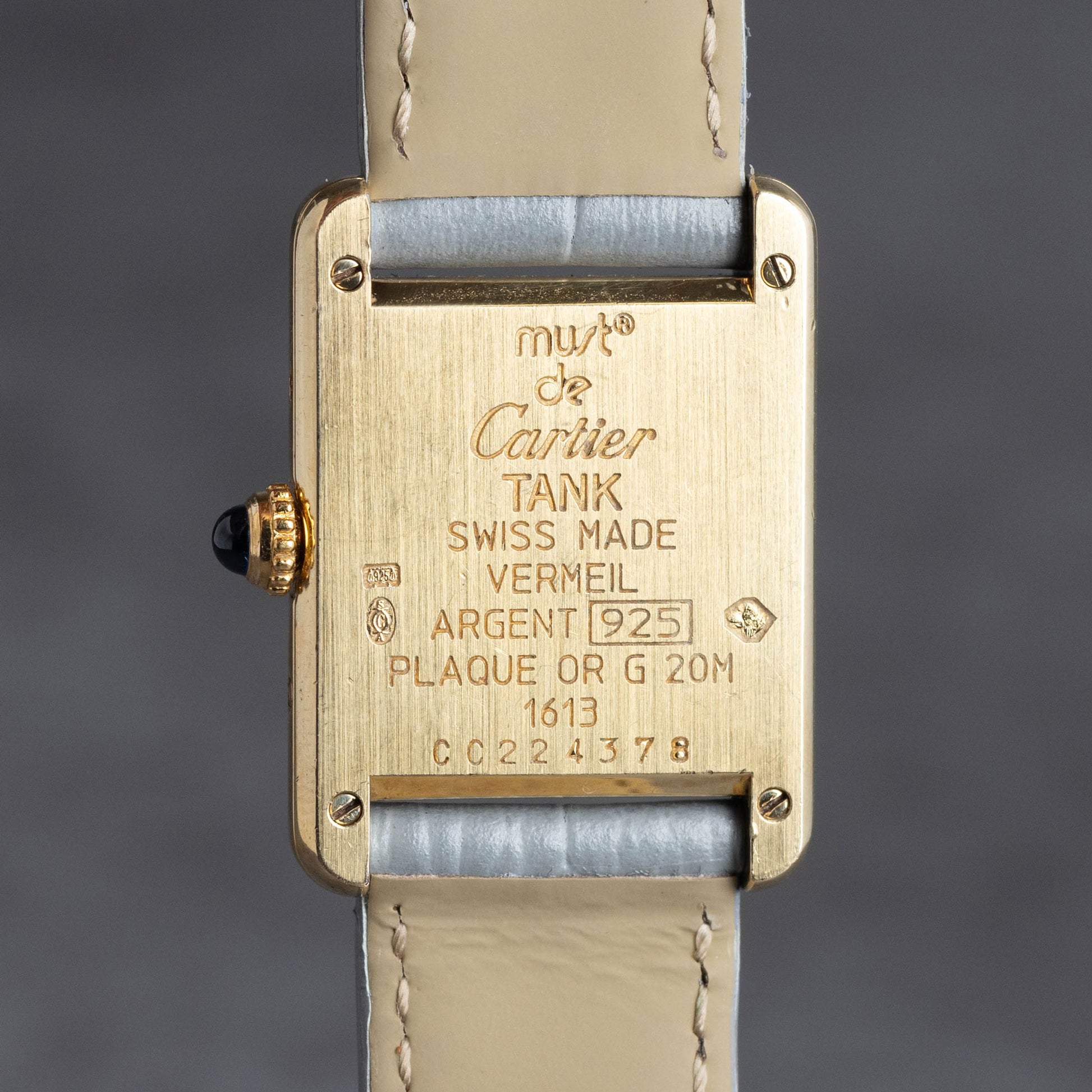 Preowned vintage Cartier Tank Must ‘Vermeil’ 1613 20x28mm Circa 1991 Box & Papers | Crown Vintage Watches