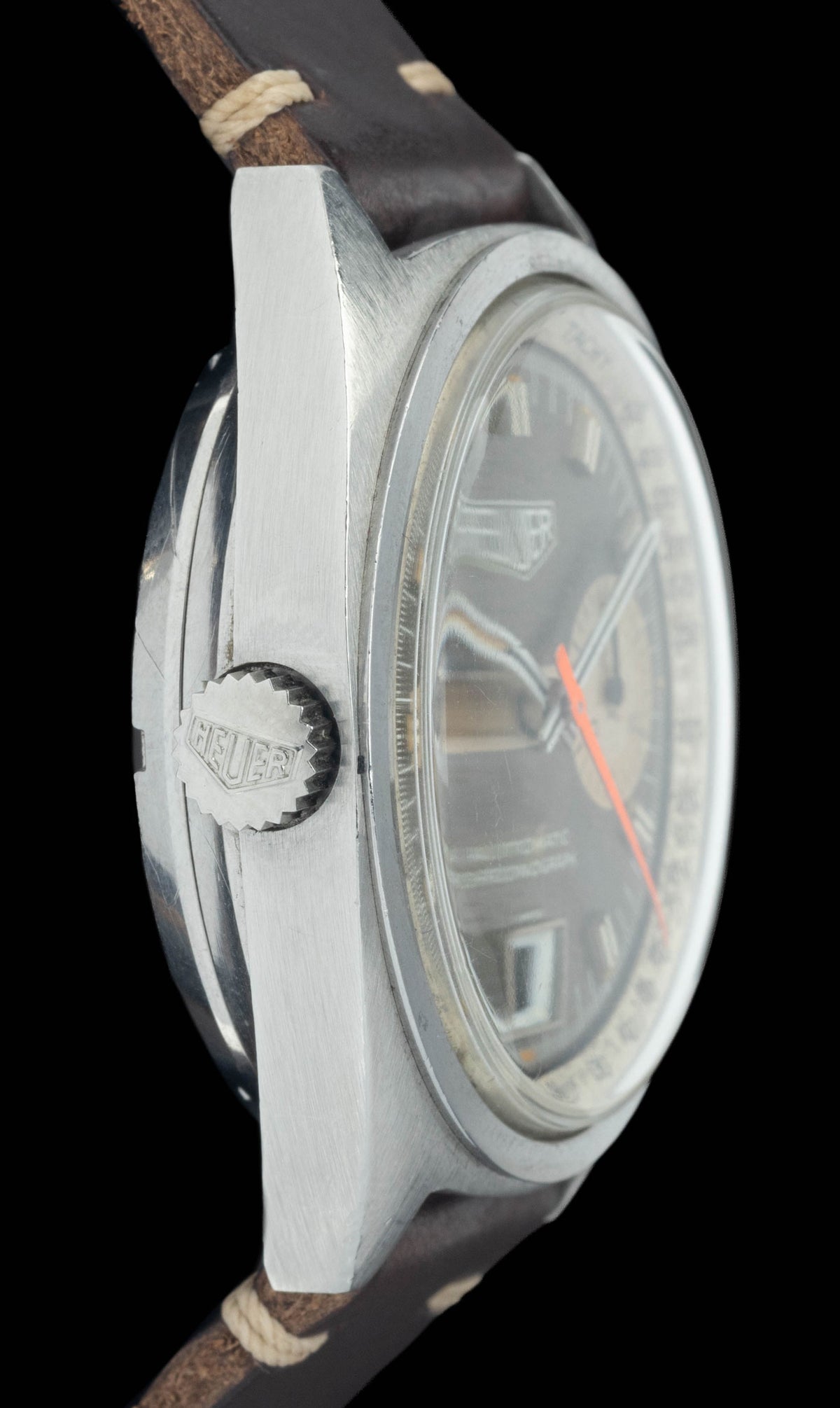Preowned vintage Heuer Carrera 1553 'Tropical' 39mm Circa 1970s | Crown Vintage Watches