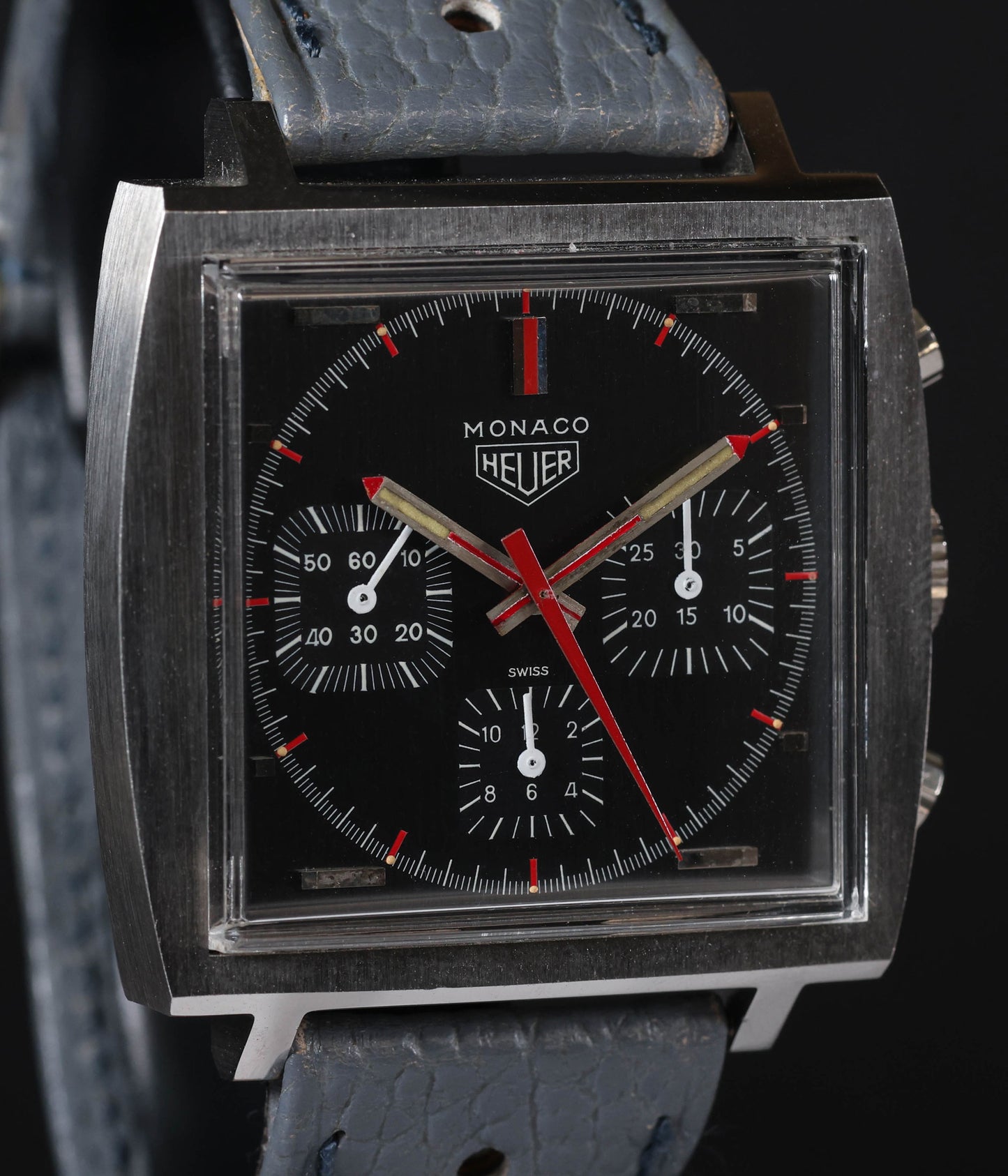 Pre-owned vintage Heuer Monaco Ref 73633 Grey Black Dial 39MM Circa 1972 | Crown Vintage Watches