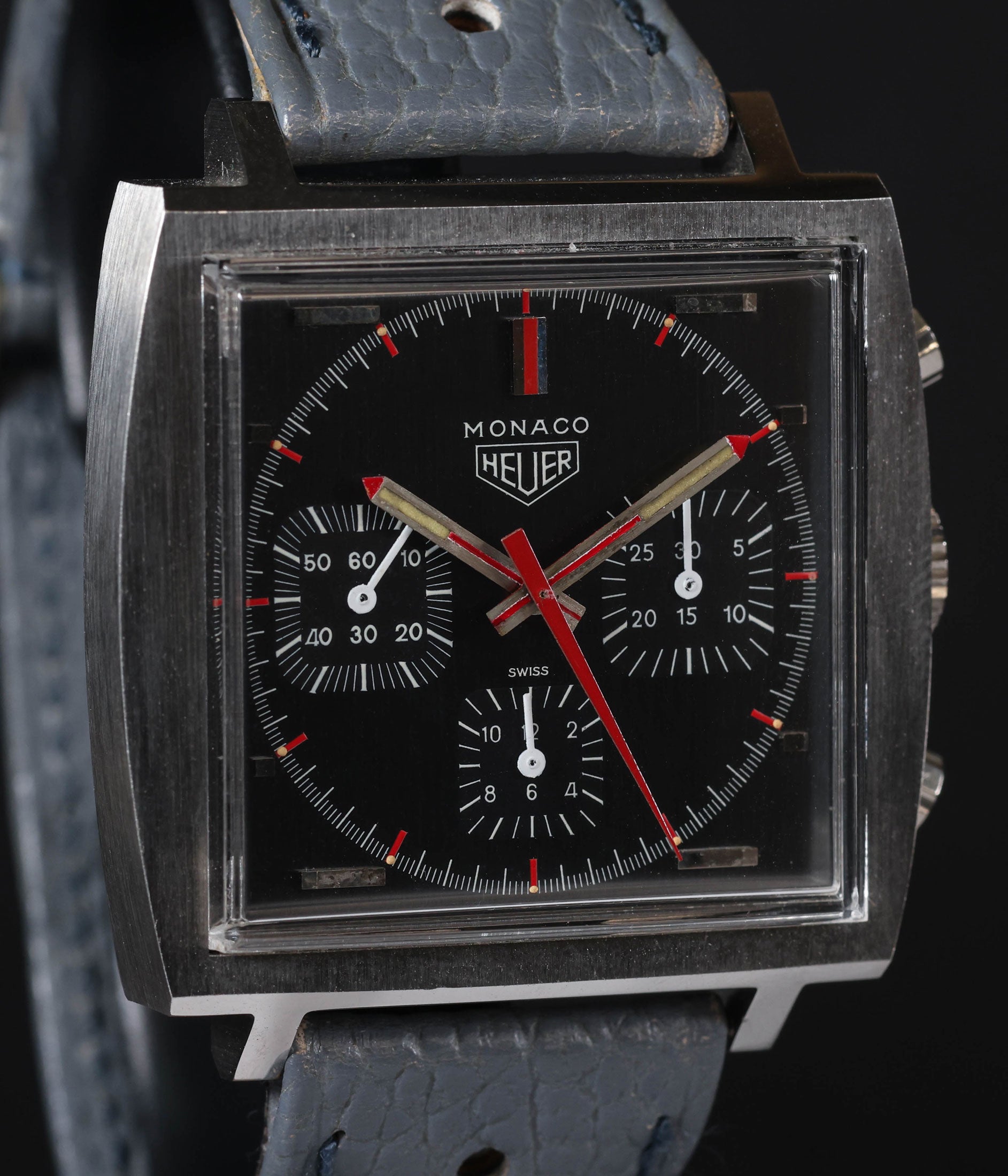 Pre-owned vintage Heuer Monaco Ref 73633 Grey Black Dial 39MM Circa 1972 | Crown Vintage Watches