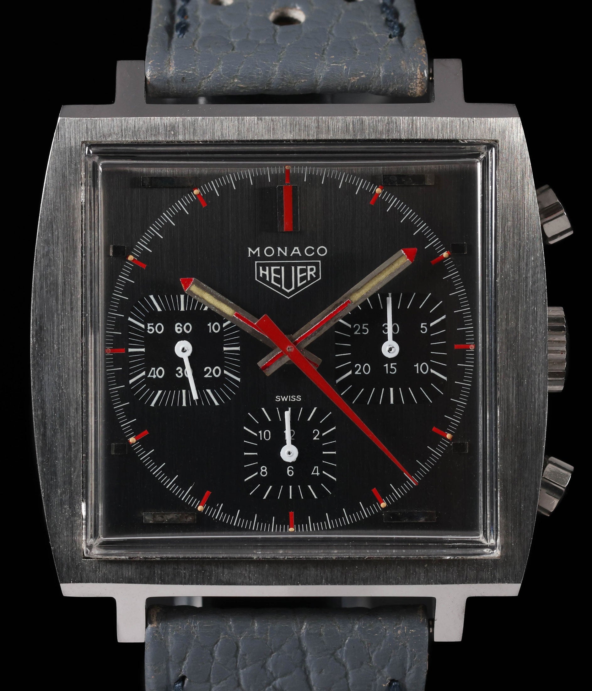 Pre-owned vintage Heuer Monaco Ref 73633 Grey Black Dial 39MM Circa 1972 | Crown Vintage Watches