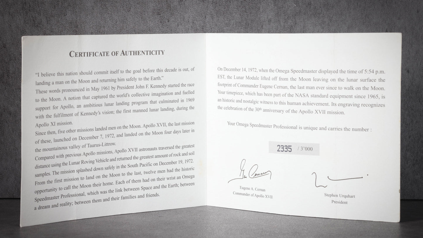 Preowned vintage Omega Speedmaster 3574.51 Apollo 17 'Ed Cernan' 42mm Circa 2002 | Crown Vintage Watches