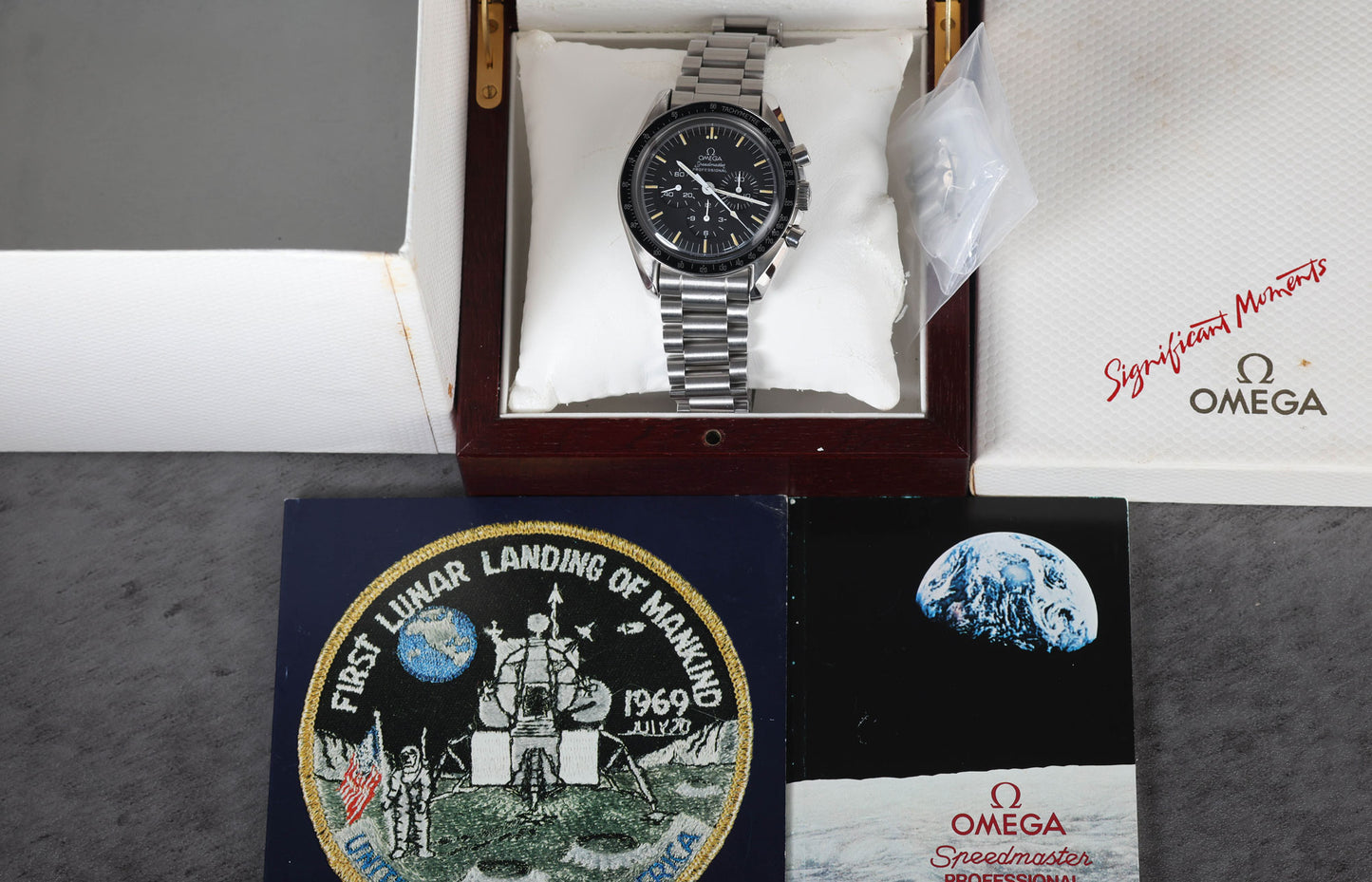 Pre-owned vintage Omega Speedmaster Professional 145.022 Apollo XI Box & Booklets | Crown Vintage Watches