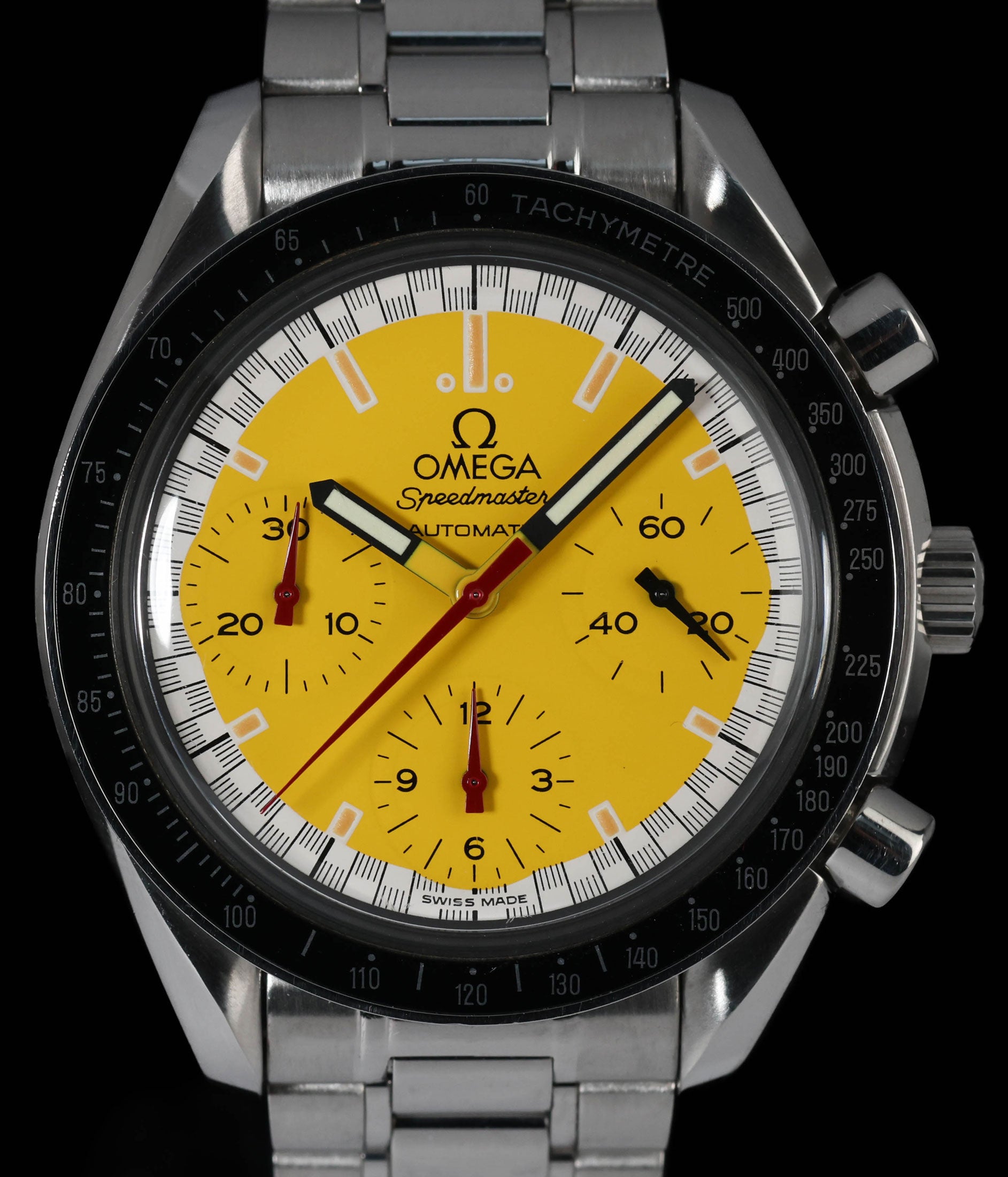 Pre-owned vintage Omega Speedmaster Reduced 3510.12 Schumacher Yellow Circa 2000s | Crown Vintage Watches