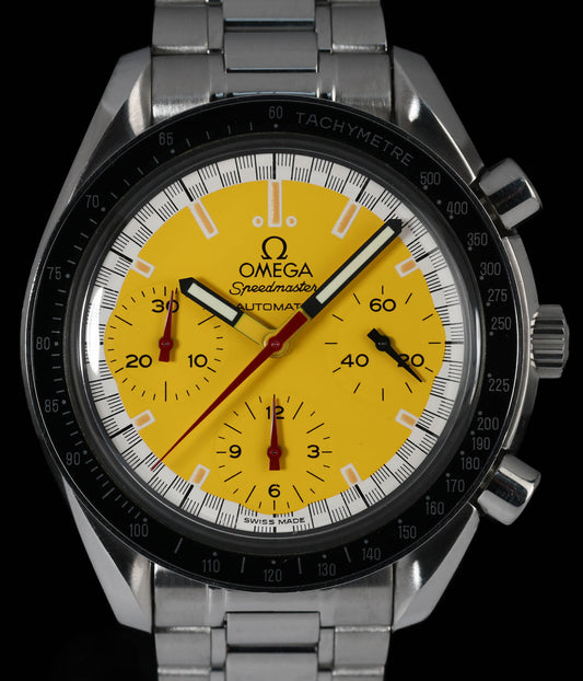 Pre-owned vintage Omega Speedmaster Reduced 3510.12 Schumacher Yellow Circa 2000s | Crown Vintage Watches