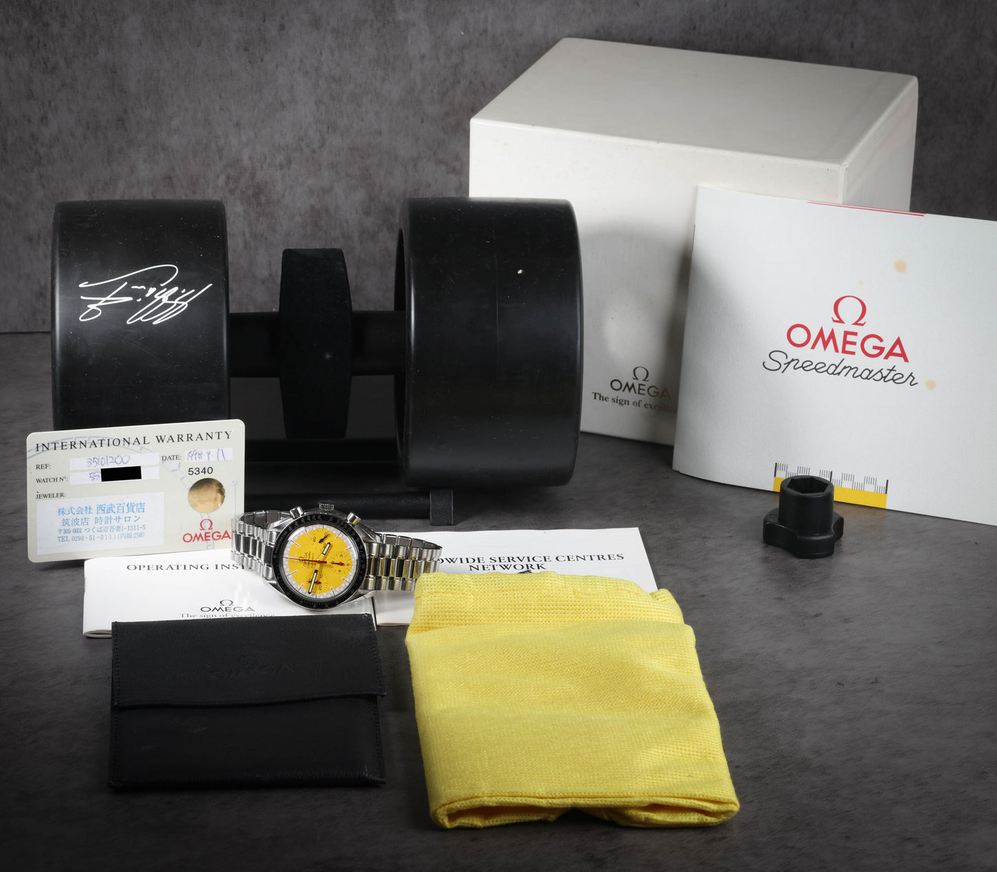 Preowned vintage  Omega Speedmaster Reduced Yellow Schumacher 3510.12 39mm 1998 | Crown Vintage Watches