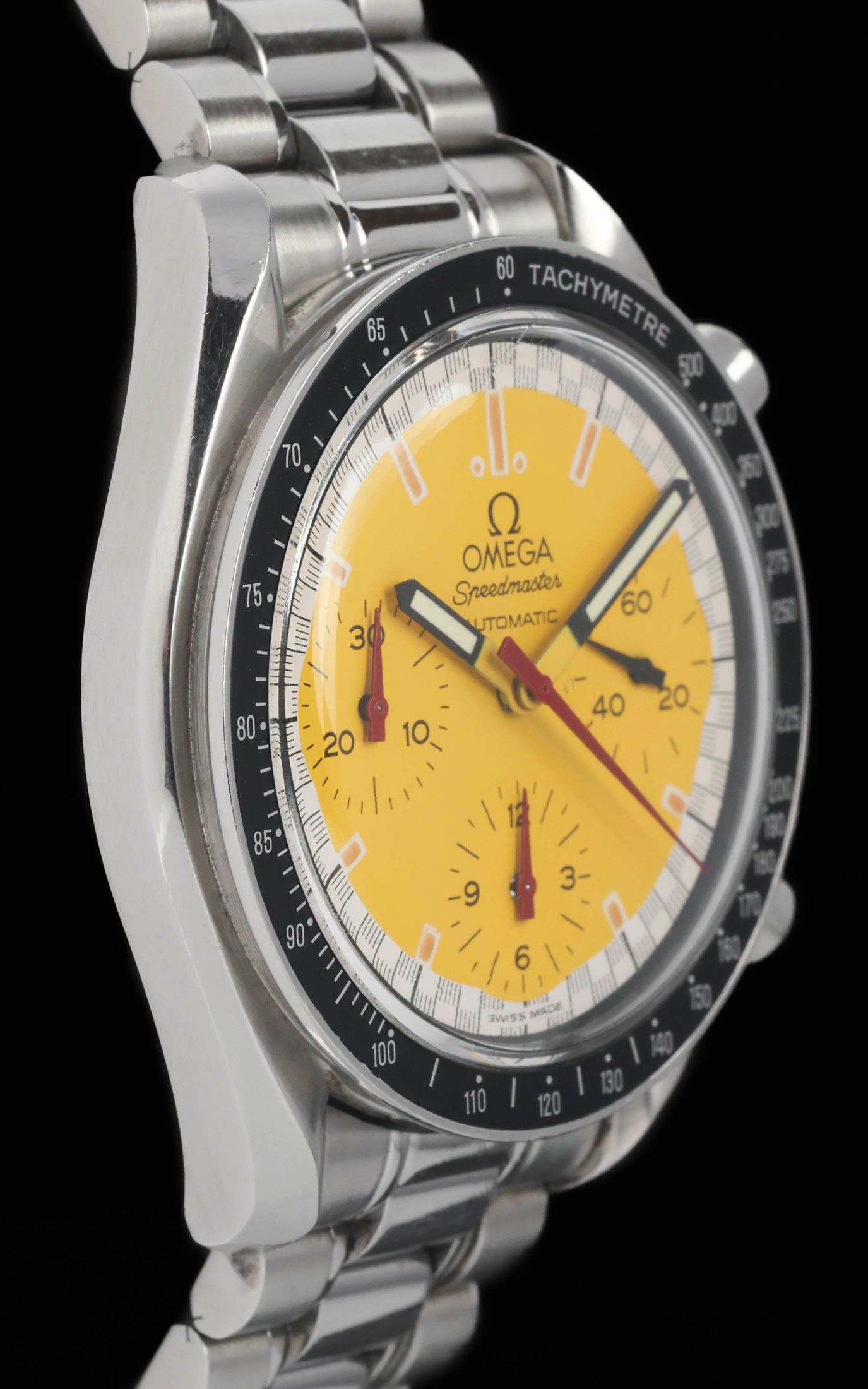 Preowned vintage  Omega Speedmaster Reduced Yellow Schumacher 3510.12 39mm 1998 | Crown Vintage Watches