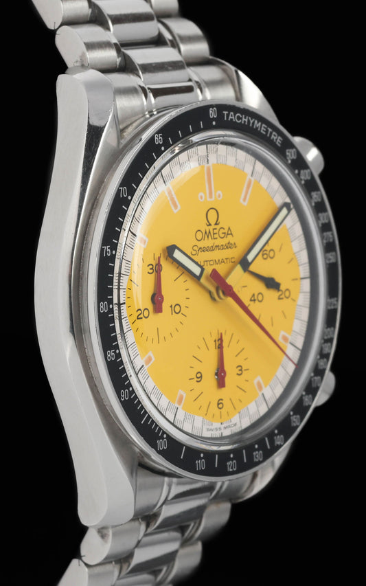 Preowned vintage  Omega Speedmaster Reduced Yellow Schumacher 3510.12 39mm 1998 | Crown Vintage Watches