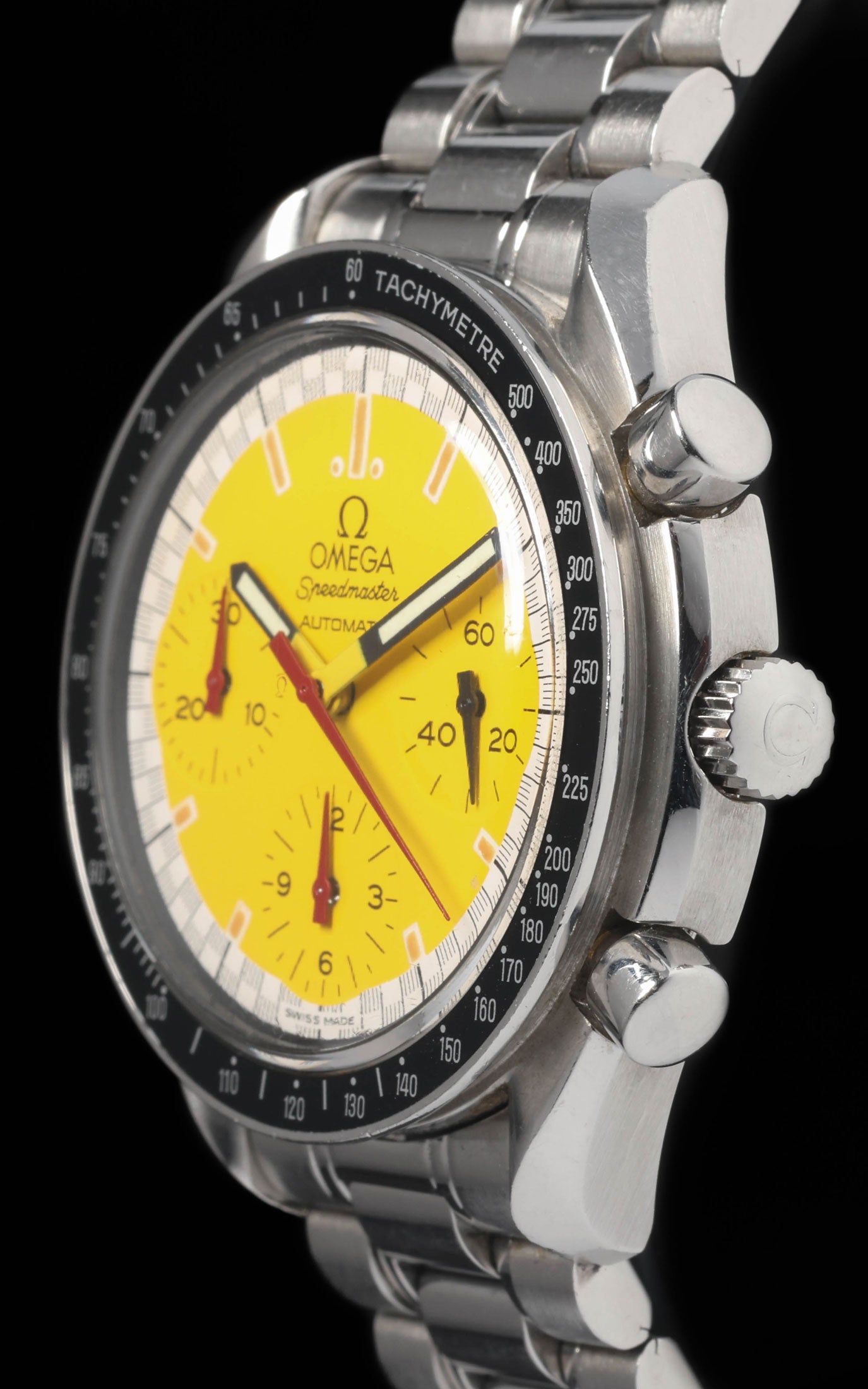 Preowned vintage  Omega Speedmaster Reduced Yellow Schumacher 3510.12 39mm 1998 | Crown Vintage Watches