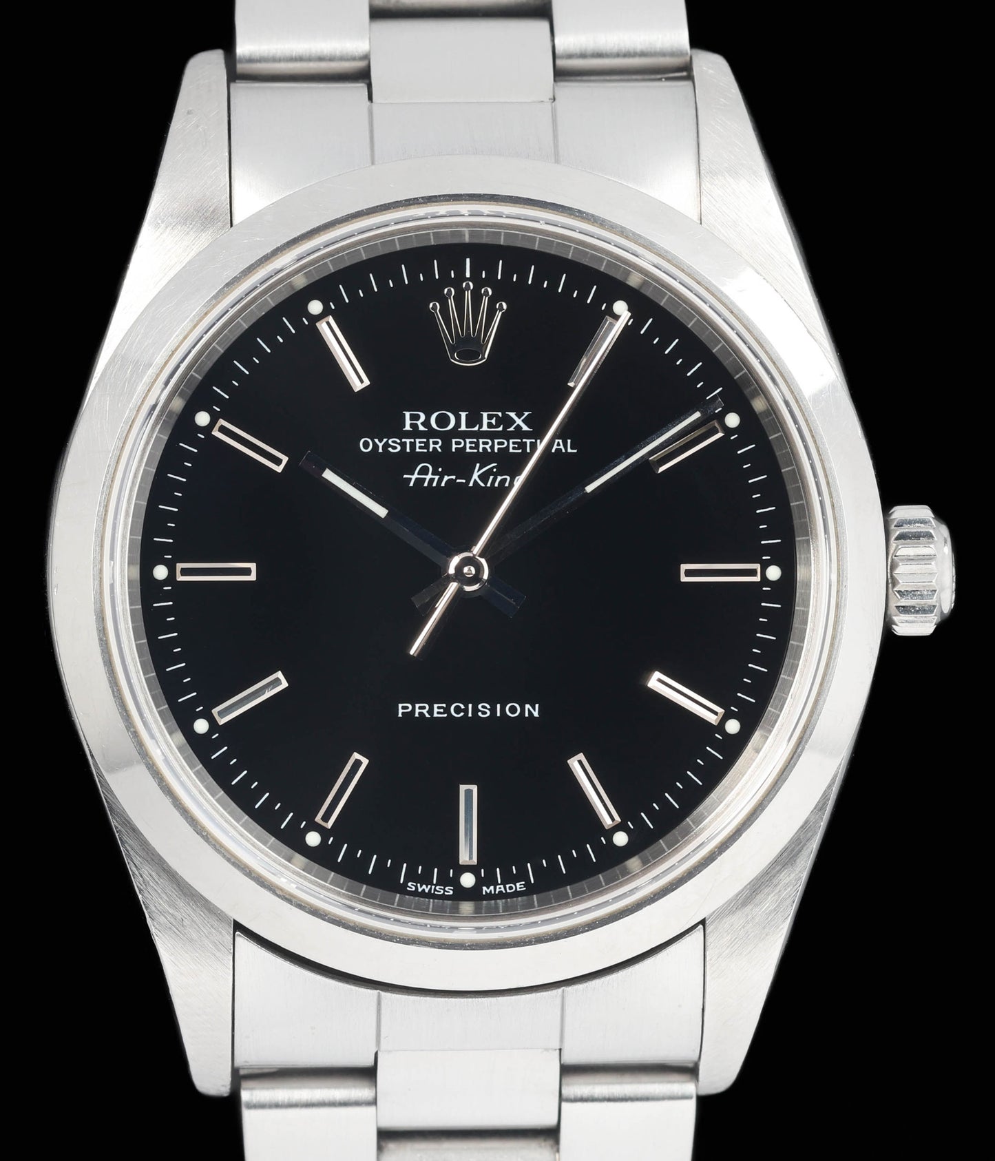 Preowned vintage Rolex Air-King 14000 Black Dial 34mm 1999 Box & Papers | Crown Vintage Watches