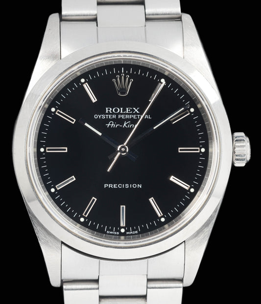 Preowned vintage Rolex Air-King 14000 Black Dial 34mm 1999 Box & Papers | Crown Vintage Watches