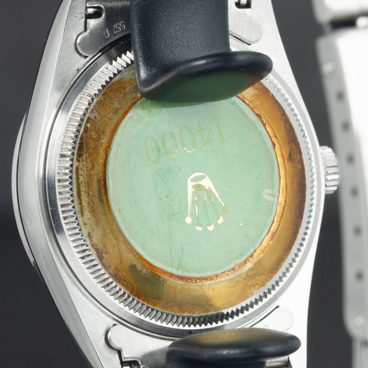 Preowned vintage Rolex Air-King 14000 'Tropical' Dial 34mm 1996 Box & Papers | Crown Vintage Watches