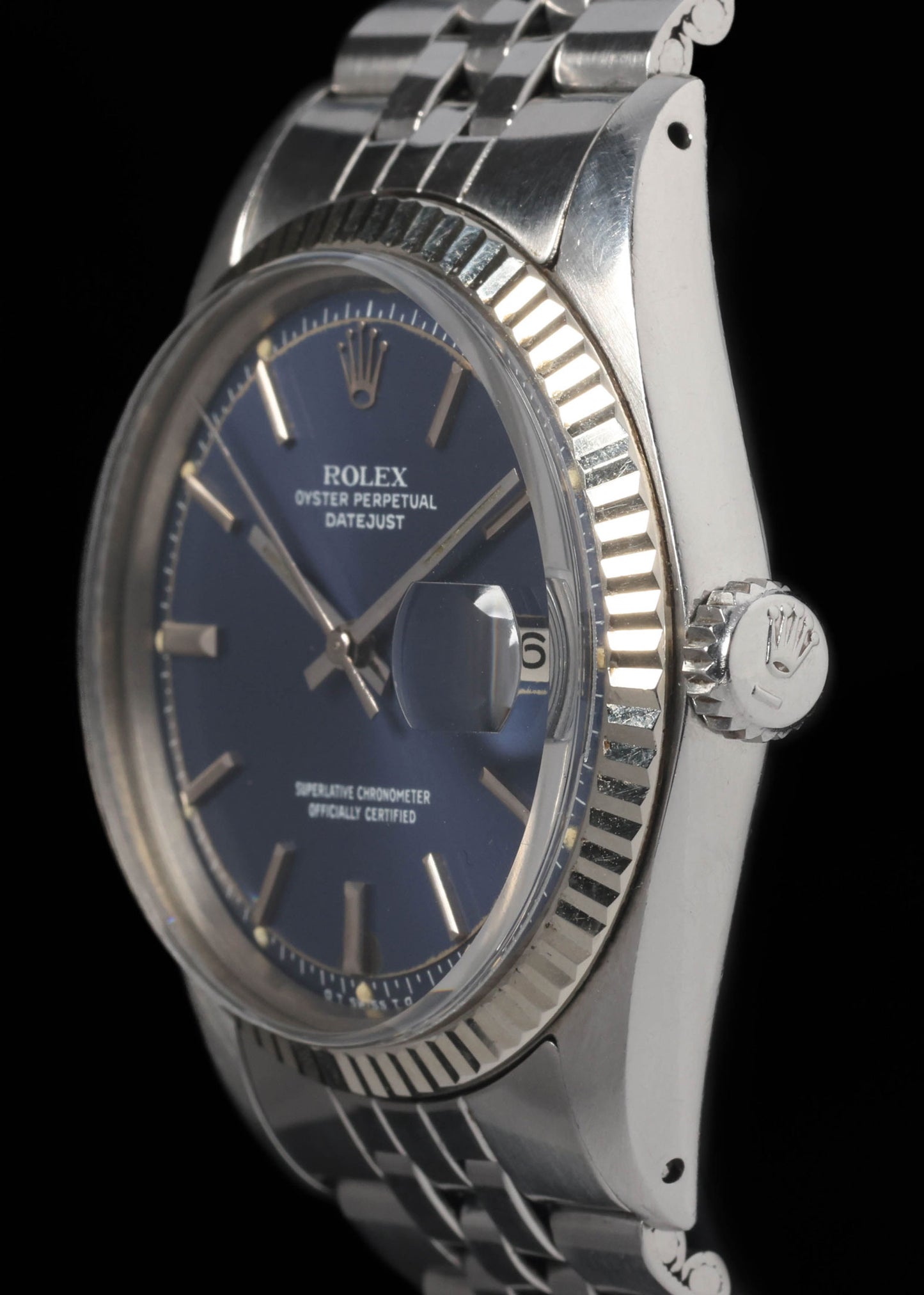 Preowned vintage Rolex Datejust 1601 Blue Sigma Dial 36mm 1973 | Crown Vintage Watches