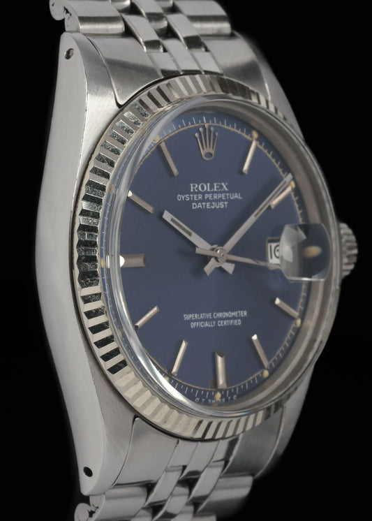 Preowned vintage Rolex Datejust 1601 Blue Sigma Dial 36mm 1973 | Crown Vintage Watches