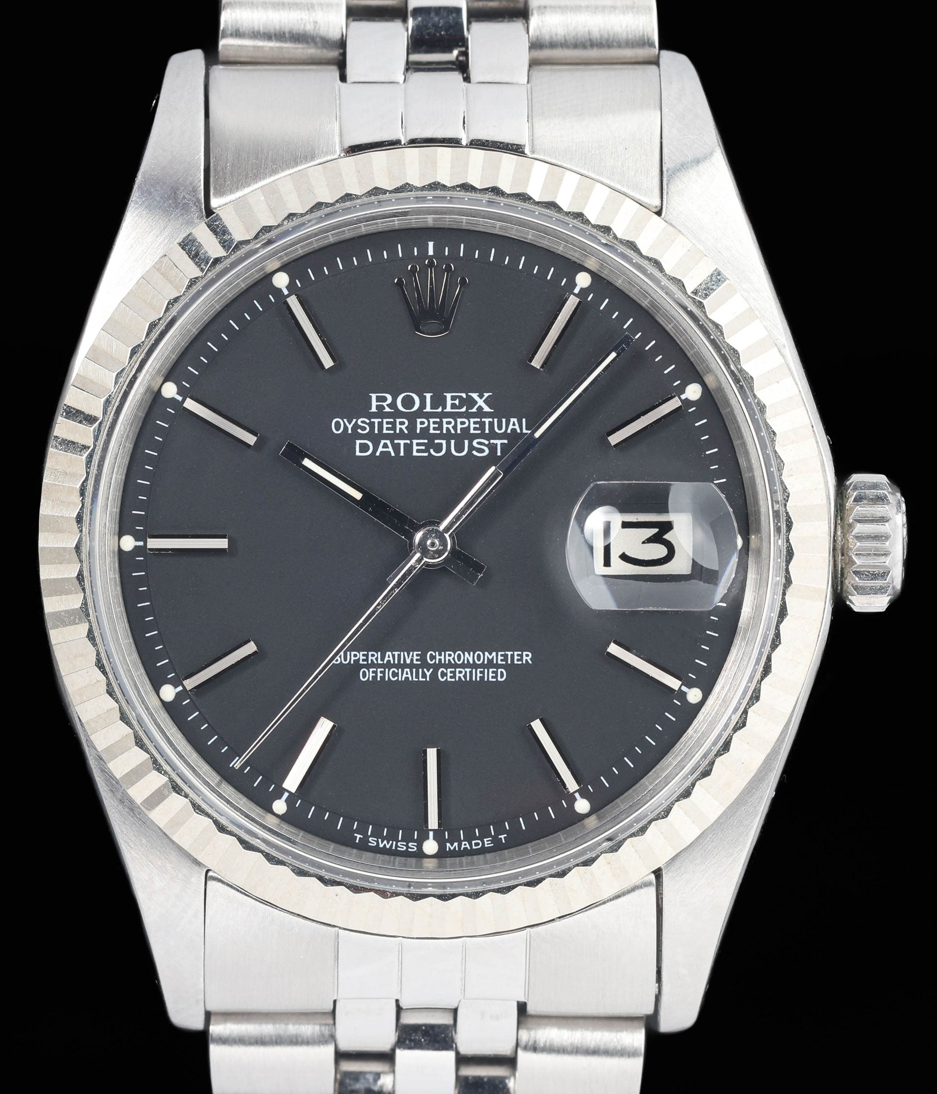 Preowned vintage Rolex Datejust 1601 'Matte Black dial' 36mm 1971 | Crown Vintage Watches