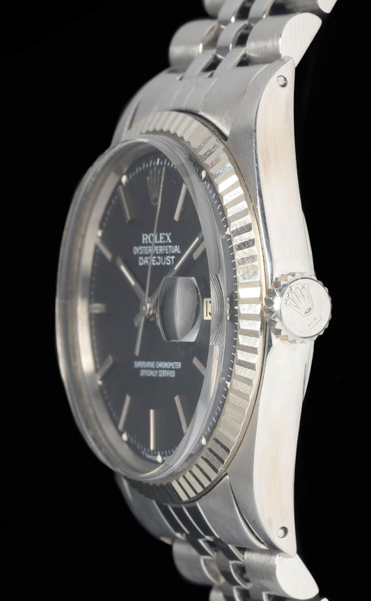 Preowned vintage Rolex Datejust 1601 'Matte Black dial' 36mm 1971 | Crown Vintage Watches