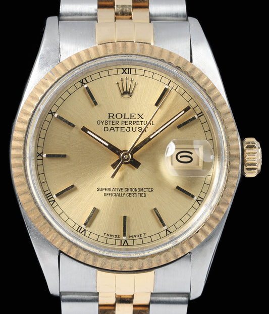 Preowned vintage Rolex Datejust 16013 'Champagne Dial' 36mm 1987 Box & Papers | Crown Vintage Watches